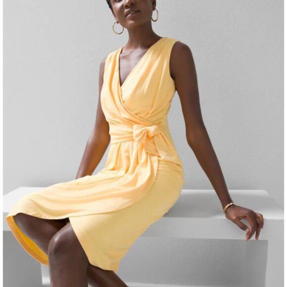 NWT Size 2 White House Black Market Dandelion Draped Slub Sheath Dress (ABBA) - Picture 2 of 15